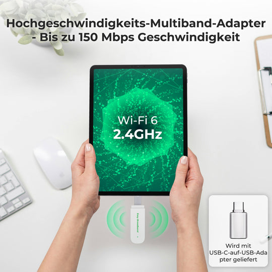 EIOTCLUB 4G LTE USB-Dongle mit WiFi 6 – Mobiler Hotspot für Laptop/PC/Tablet/Handy, 150 MBit/s, Plug & Play Internet-LTE Stick mit kostenloser SIM-Karte, Günstiges Reise-und Business-WLAN-Modem